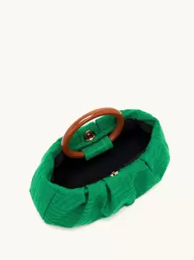 頂部提手褶飾包，綠色提花織物手提包，女士優雅手拿包（9.84X6.3X2.36）英寸