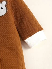 男嬰熊貼布拼接邊連身褲 - 咖啡棕 - 查看 5