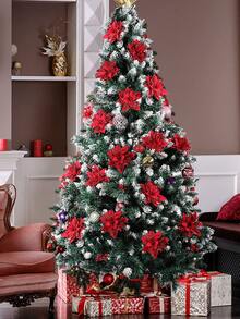 2pcs 5.5in Christmas Tree Decoration Flower Realistic Three-layer Gold Powder Christmas Flower Wreath Christmas Scene Decoration - Red - View 6