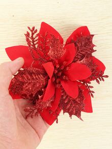2pcs 5.5in Christmas Tree Decoration Flower Realistic Three-layer Gold Powder Christmas Flower Wreath Christmas Scene Decoration - Red - View 7