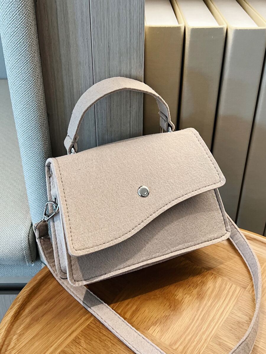 迷你翻蓋毛氈方包 - 卡其色 - 查看 1