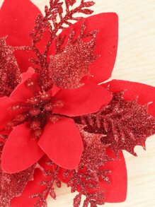 2pcs 5.5in Christmas Tree Decoration Flower Realistic Three-layer Gold Powder Christmas Flower Wreath Christmas Scene Decoration - Red - View 8