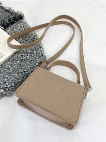 迷你翻蓋毛氈方包 - 卡其色 - 查看 4