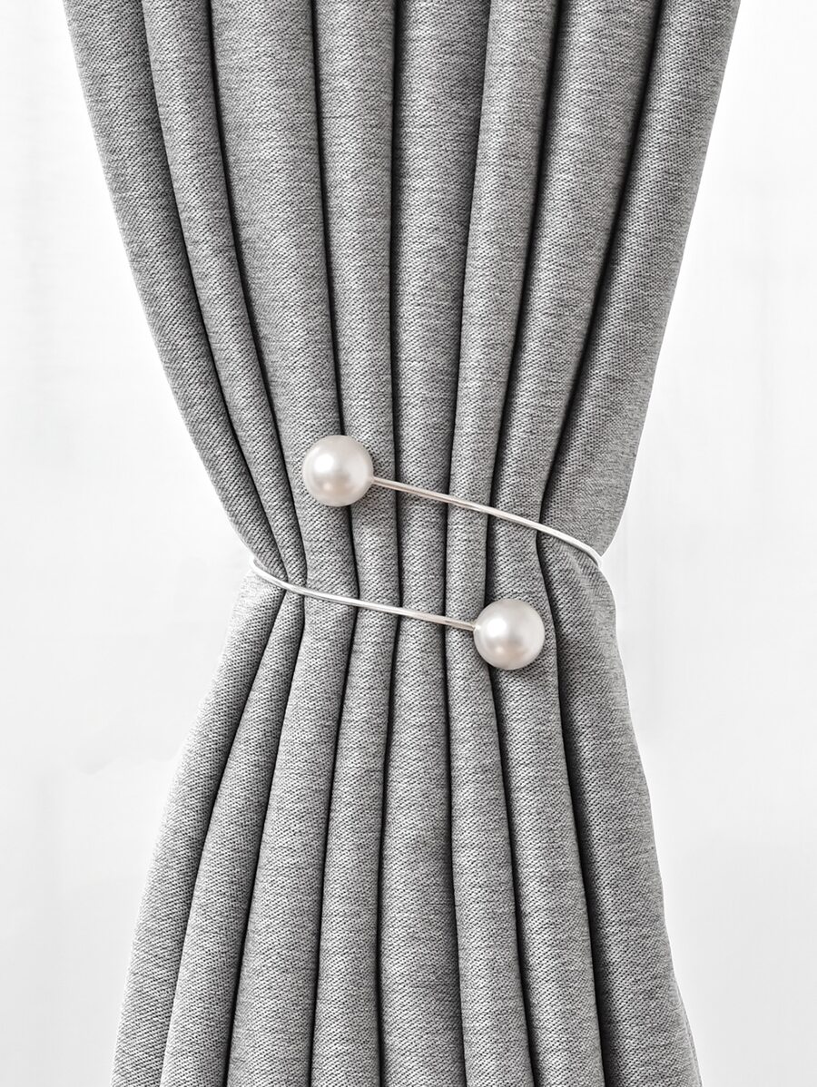 1pc Faux Pearl Decor Curtain Tieback - Silver - View 1
