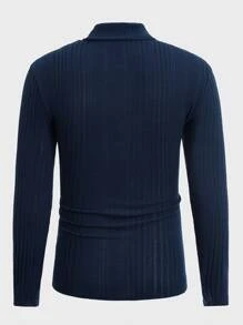 GENTILAND Top tejido de canalé de cuello alto - Azul Marino - Ver 2