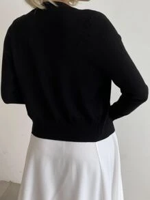 AAmilife Nữ Cardigans Nút phía trước màu trơn Giải trí - màu đen - Xem 2