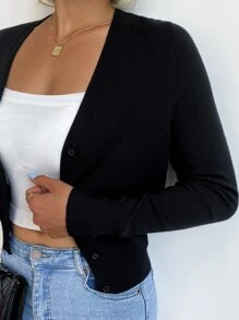 AAmilife Nữ Cardigans Nút phía trước màu trơn Giải trí - màu đen - Xem 4