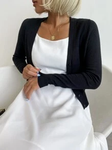 AAmilife Nữ Cardigans Nút phía trước màu trơn Giải trí - màu đen - Xem 6