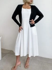 AAmilife Nữ Cardigans Nút phía trước màu trơn Giải trí - màu đen - Xem 7