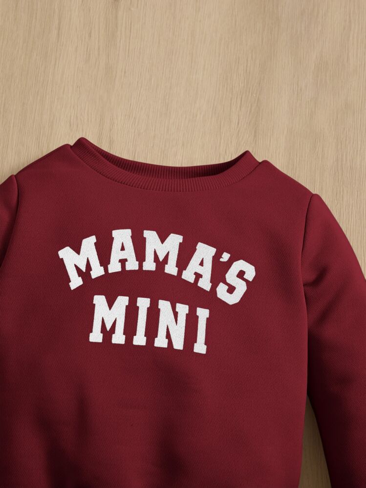 SHEIN Baby Letter Graphic Pullover - Burgundy - View 3