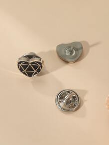 2pcs Heart Design Brooch - Black - View 2