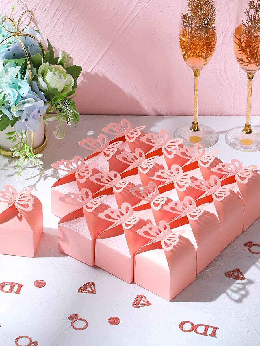 20 cái Hộp Quà Trang Trí Rỗng Bướm - Hồng - Xem 1
