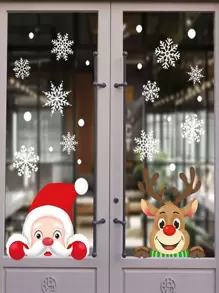 2入組聖誕老人裝飾和馴鹿牆貼窗戶聖誕裝飾用品貼紙