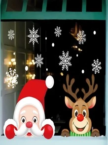 2入組聖誕老人裝飾和馴鹿牆貼窗戶聖誕裝飾用品貼紙