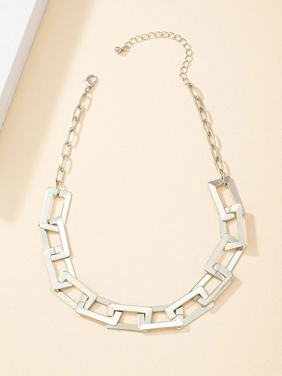 極簡風格鏈條樣式項鍊 - 銀色 - 查看 1