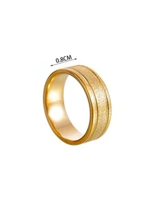 1 pieza Nuevo anillo de acero inoxidable dorado mate con doble ranura, joyería unisex para boda y uso diario - Amarillo Oro - Ver 3