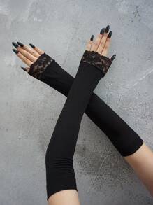 Contrast Lace Fingerless Gloves Halloween Y2k Valentine's Day Valentines