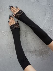 Contrast Lace Fingerless Gloves Halloween Y2k Valentine's Day Valentines