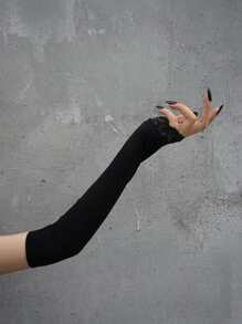 Contrast Lace Fingerless Gloves Halloween Y2k Valentine's Day Valentines