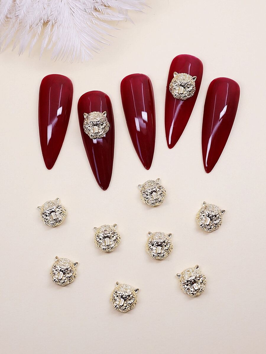 10入組老虎設計美甲飾品 - 金色 - 查看 1