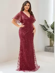 EVERPRETTY Váy dạ hội thêu lưới Plus Plants, Váy dạ hội thanh lịch, Dành cho khách dự tiệc cưới, Tốt nghiệp, Tiệc tối - Màu Tím - Xem 3