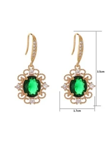 1 bông tai trang trí bằng đá khối Zirconia Trang sức đồng - màu xanh lá - Xem 5