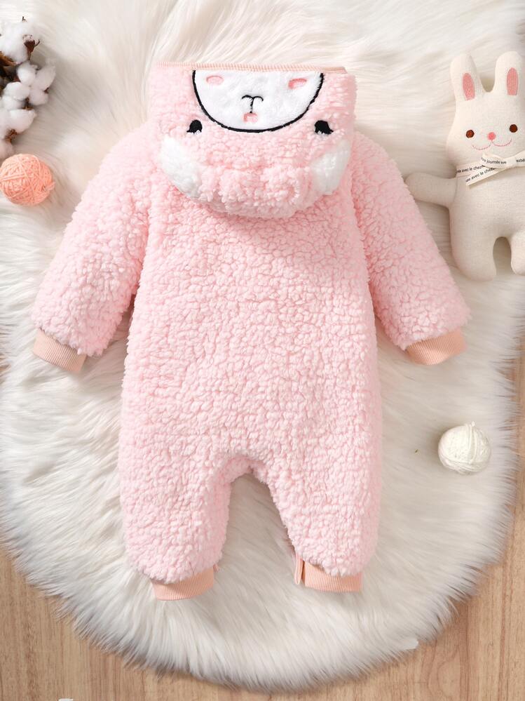 Bébé Combinaison à broderie à capuche en flanelle - Rose pâle - Voir 2
