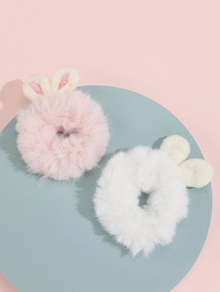 2pcs Rabbit Ear Hair Ties, Random Color For Ears - Multicolor - View 1