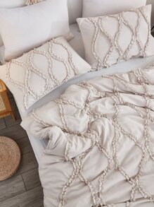 Frill Detail Duvet Cover Set Without Filler - Beige - View 2