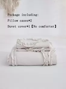 Frill Detail Duvet Cover Set Without Filler - Beige - View 3