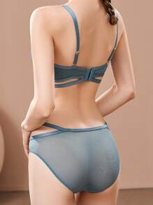 Criss Cross Cut Out Lingerie Set - Cadet Blue - View 2