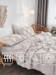 Frill Detail Duvet Cover Set Without Filler - Beige - View 5