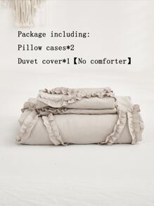 Frill Detail Duvet Cover Set Without Filler - Camel - View 5