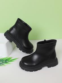Girls Zipper Side Combat Boots - Black - View 1