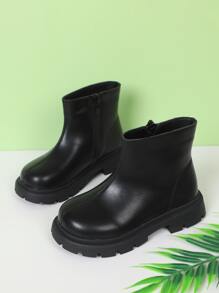 Girls Zipper Side Combat Boots - Black - View 2