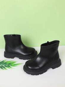 Girls Zipper Side Combat Boots - Black - View 3