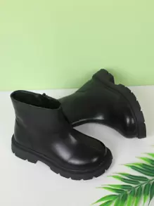 Girls Zipper Side Combat Boots - Black - View 4
