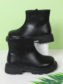 Girls Zipper Side Combat Boots - Black - View 7