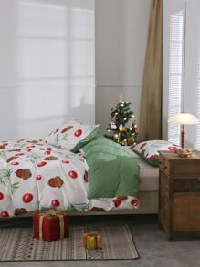 Christmas Pinecone & Leaf Pattern Duvet Cover Set Without Filler - Multicolor - View 7