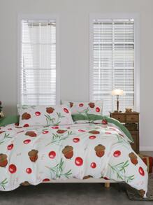 Christmas Pinecone & Leaf Pattern Duvet Cover Set Without Filler - Multicolor - View 8