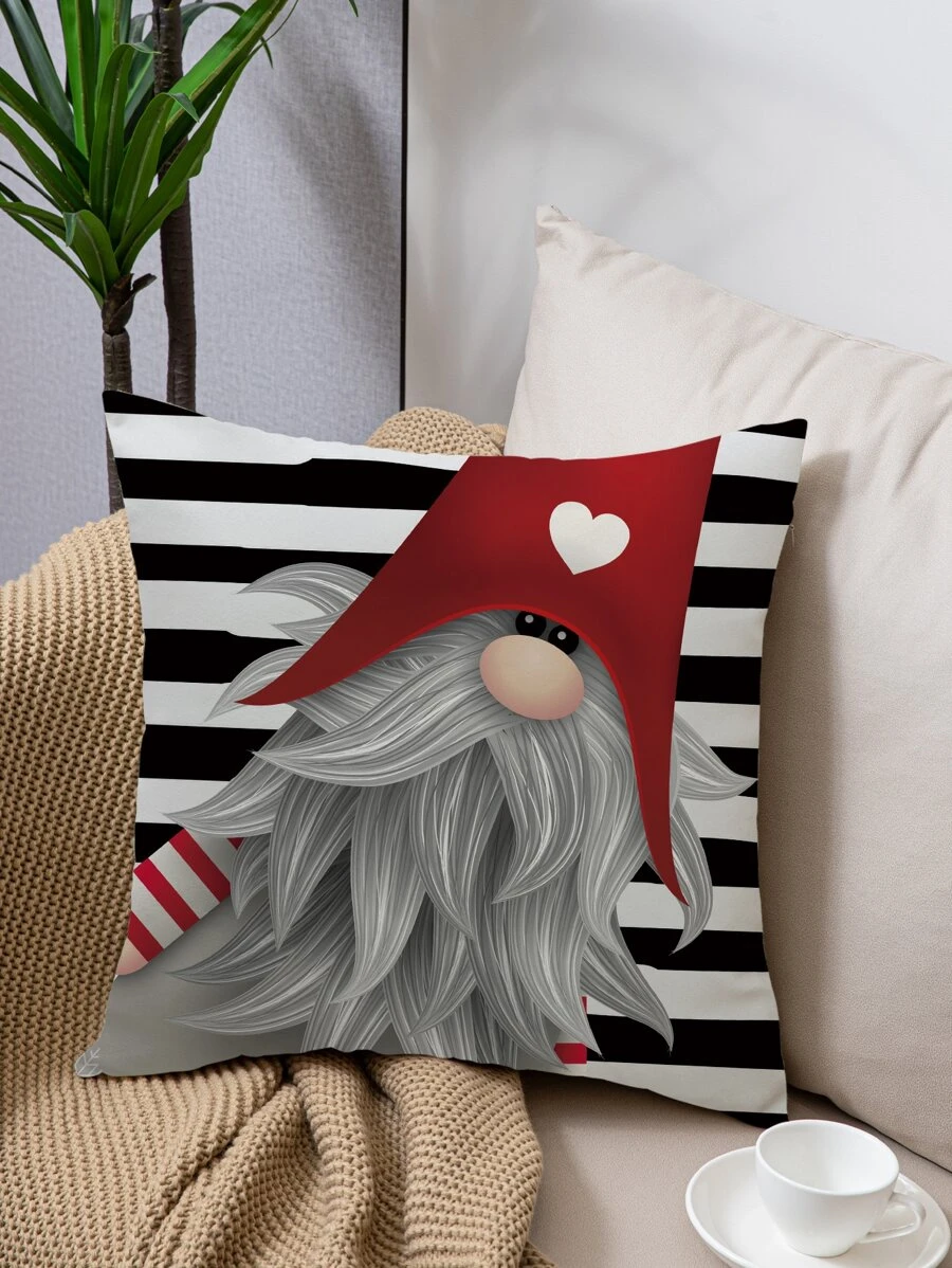 小矮人和條紋印花靠墊套適用於家用沙發滌綸抱枕套不含枕芯 - 彩色 - 查看 1