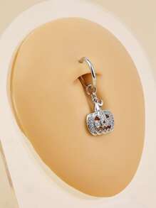 Anillo de vientre Halloween con diamante de imitación con diseño de calabaza - Plateado - Ver 1