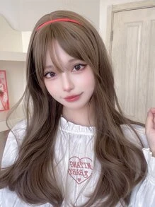 alicegarden 1 件合成耐热长直假发，亚麻棕色，24 英寸长，全机器编织日常自然逼真假发圣诞节 Y2k