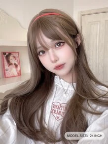 alicegarden 1 件合成耐热长直假发，亚麻棕色，24 英寸长，全机器编织日常自然逼真假发圣诞节 Y2k