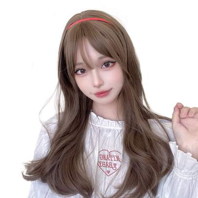 alicegarden 24-Inch Long Synthetic Wig Featuring A Natural Straight Style A Stunning Show Brown. Designed With Bangs , It Is Crafted From Heat-Resistant Fiber To Ensure Durability. This False Hairpiece Is Perfect For Daily Perfect For Parties, Role-Play And Gatherings Use, Offering A Natural And Realistic Appearance That Mimics. (Excluding Accessories)