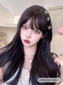 alicegarden 1 片合成耐热长直假发，黑棕色，24 英寸长，全机器编织日常自然逼真假发