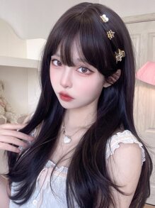 alicegarden 1 片合成耐热长直假发，黑棕色，24 英寸长，全机器编织日常自然逼真假发