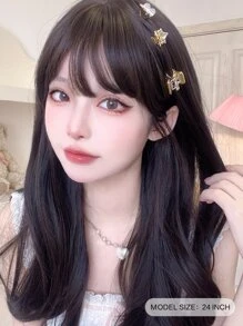 alicegarden 1 片合成耐热长直假发，黑棕色，24 英寸长，全机器编织日常自然逼真假发