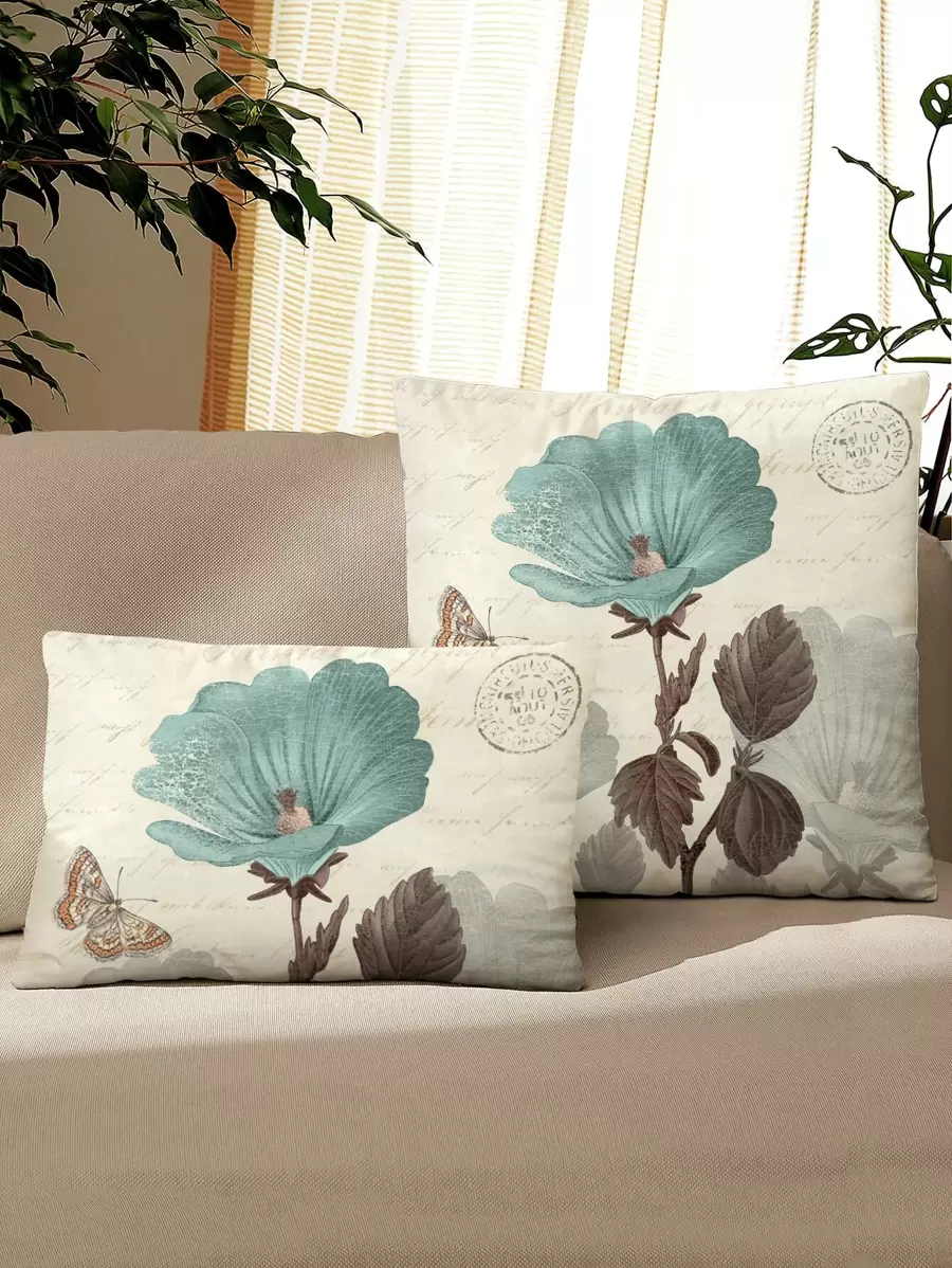 1pc Butterfly & Floral Pattern Cushion Cover Without Filler,Throw Pillow Case For Sofa Bedroom - Multicolor - View 1
