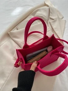 New Arrival Felt Square Handbag For Shoulder & Crossbody - Hot Pink - View 8
